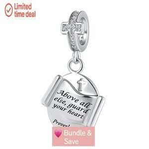 Christian Bible Charm Bead for Pandora Bracelets, Copper Religious Jewelry